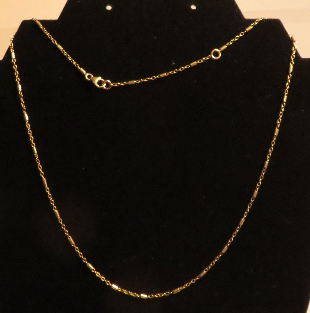 Vintage Gold Tone Dainty Tube Station Necklace Spring Ring Clasp 16-19″ Adj Unbr