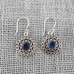 London Blue 925 Sterling Silver Topaz Round Drop Pendant Earrings
