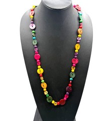 Vintage Necklace Colorful Wooden Button Bead One Long Strand NO CLASP 54 inches