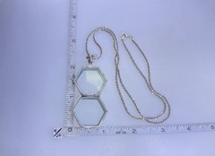 Vintage Aqua Hexagon Glass Locket Pendant Necklace 925 Sterling Silver 20”