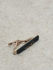 Black Top Tie Bar Clip for Men Vintage Gold Tone Bottom Skeleton Key