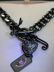 JUICY COUTURE Black Tone Chain Pave Heart & J Pendant Necklace NIB VINTAGE Y2K