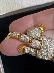 Vintage Articulated Bracelet & Broach Green Eyed Tiger 8″ w/ Rhinestones #JC9