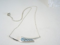 Vintage Sterling Silver 925 Natural Heated Blue Topaz Channel Set Necklace 18″