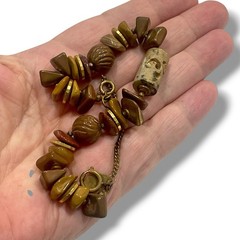 Miriam Haskell Bracelet Agate Stone Honey Brown Gilt Gold Spacers Quartz Vtg 70s