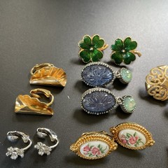 AVON Clip On Earring 10 Pair Lot All Signed Gold and Silver Tone Heart Clover