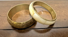 Vintage 1″ Brass Engraved Bangle & 1/2″ Bone And Brass Bangle Boho Chic Bracelet