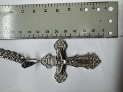 Huge 925 Sterling Silver Orthodox Cross & 25″ Bismarck Chain Set 49g Russia