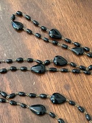 Vintage Jet Black Glass Necklace Long Strand Opera Flapper Goth 48″