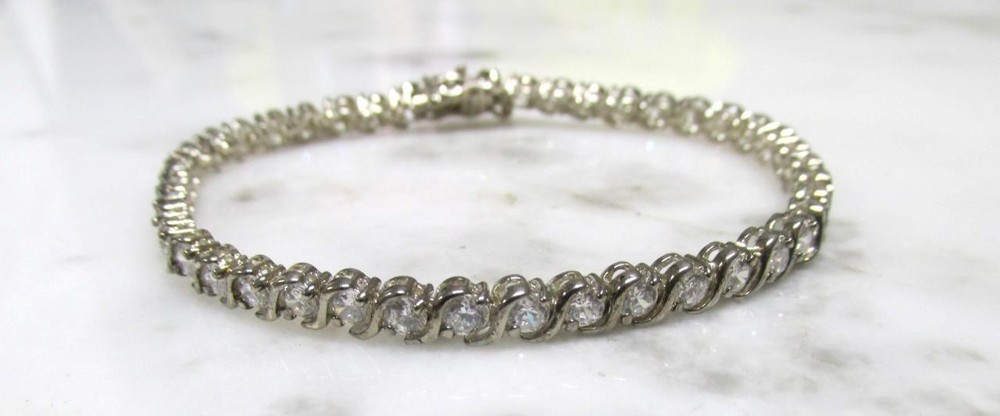 Ross Simons Sterling Silver Clear Stones Tennis Bracelet ~ 7″ ~ 11grams ~ 1-E151