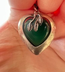 Vintage green malachite necklace sterling silver 925 heart pendant woman jewelry
