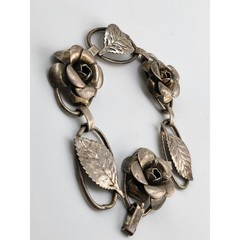 Vintage Lang Sterling Silver Marked Rose Leaf Link Bracelet Mid Century 20.5g