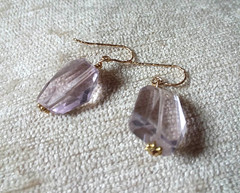 Pair of Asymmetrical Pale Purple Rough Faceted Rock Quartz Pierced Earrings
