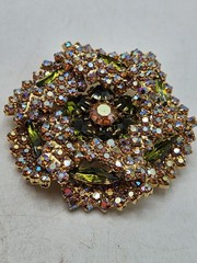 Vintage Olive Marquis & Aurora Borealis Rhinestone Brooch And Earrings Demi…