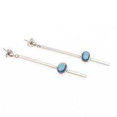 Judy Kouka 925 Sterling Silver Vintage Real London Blue Topaz Dangle Earrings