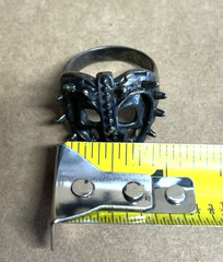 Vintage G & S Gordon Smith 1985 Skull Mask Black Signed Biker Ring Sz 11.75