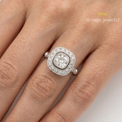 2.40CT Cushion Lab Created Diamond Wedding Vintage Halo Antique Ring 14K Gold FN
