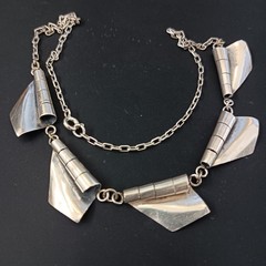 Modernist Silver Necklace Sculptural Artisan Bib Statement Abstract Handmade VTG