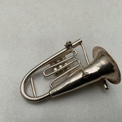Vintage Silver Tone Trumpet Horn Brooch Music Instrument Pin Minimalist Jazz