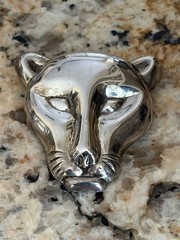 VTG 925 Sterling Silver Mexico Panther Cat Tiger Head Pin Brooch / Pendant