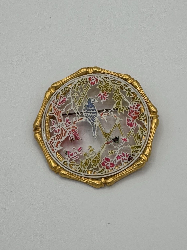 Vintage 1971 Janmax Asian Bird Gold-tone Brooch Signed 2.25in