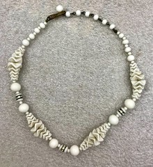 Vintage 15″ White Ruffle Bead, Rhinestone, Strand Necklace JWL-936