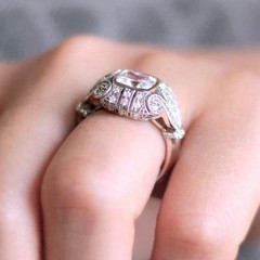 Art Deco Style Cushion Lab Created Diamond Engagement 14K White Gold Finish Ring