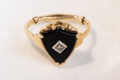 14k Gold Ring Art Deco 1920’s B&F Black Onyx w Diamond