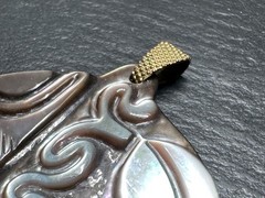 SMOKEY MOTHER OF PEARL OVAL CARVED 2.5″ PENDANT I577