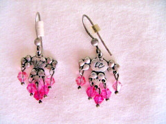 Vintage LC Lauren Conrad Pierced Earrings Silver W/ Pink Enamel & Faceted Beads