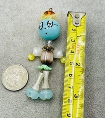 Vintage Articulated Bead Doll Pendant Moonglow Lucite Folk Art Charm Whimsical