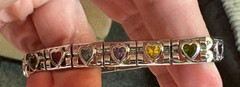FAS 925 Sterling Silver Multicolor Stone Links Heart Clasp Bracelet 7″-VTG