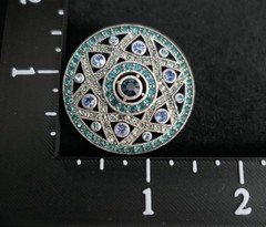 2 Vtg Brooches Silver Tone Crystals and Rhinestones Blue, Clear & Black Sparkle