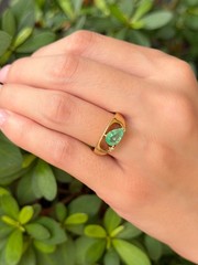 18k Emerald Diamond Ring Yellow Gold Sz 7.75 Cocktail 1.1ctw Pear Vintage RG5229
