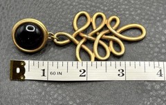Vintage Huge 80s Runway Dangle Gold Tone Black Filigree Loop Drop Clip Earrings
