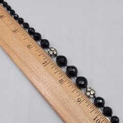Vintage Black Glass Rhinestone Necklace Silver tone 15″-16.5″