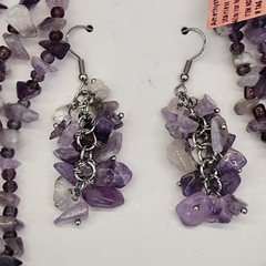 Amethyst Necklace Bracelet Pierced Earrings Set Purple Stone Layered JTV 20″