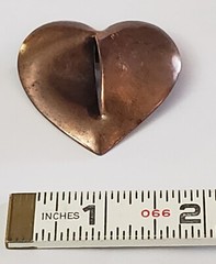 Vintage Copper Modernist Minimalist Heart 2 Inch Brooch Pin 9.6 grams