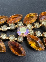 VTG Juliana Style Topaz Amber Rhinestone 5 Link Bracelet 7″ Mid Century Unsigned