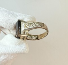 Vintage Signed 925 Sterling Silver Ring Size 9 FAS w/ Large Glass Stone