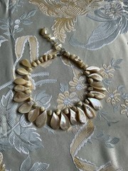 Vintage Mother Of Pearl Fringe Collar Choker Necklace Japan Mid Century