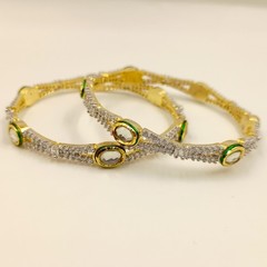 Bridal Wedding Kundan Meenakari Bangles 22k Gold Plated CZ South Indian Jewelry