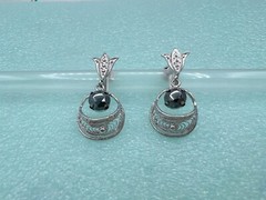 Sterling Silver Hematite Necklace and Earrings Non Pierced Screw Hinged Clip On