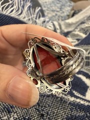 Sterling VIntage Gothic Red agate Garnet Ring Indonesia Sz 8.5