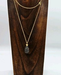 Joan Rivers Egg Pendant Necklace Grey Crystal Gold tone Chain Retired 28 in