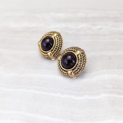 Vintage Clip On Earrings Statement Glam Gold Tone with Burgundy Center