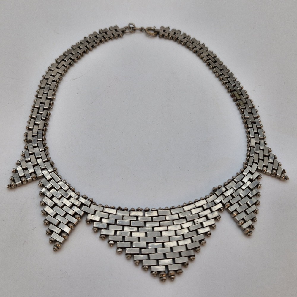 Jakob Bengel Germany Art Deco Chrome Necklace Brickwork Fashion Modernist 16.5″