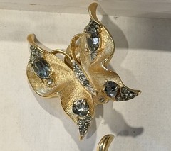 Vintage Crown Trifari Alfred Philippe Butterfly Brooch Pin Clip On Earrings Set