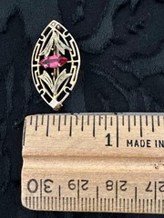 Antique Art Deco 10K Rose and Yellow Gold Glass/Paste Ruby Brooch