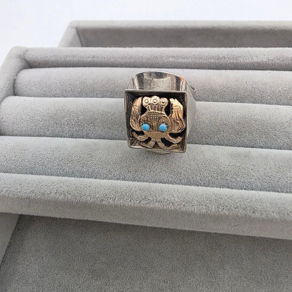 Zuni Silver Ring Kachina Turquoise Silver Free Size Vintage